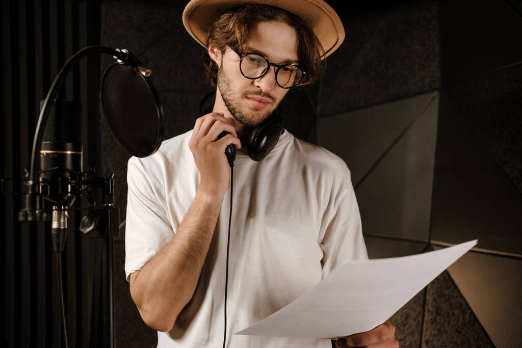 Voice actor in professional recording studio